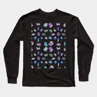 Crystals 2 - Gemstones Watercolor Pastel Black Long Sleeve T-Shirt